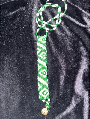 Vintage Handwoven Peyote Stitch Seed Bead Necklace Boho Geometric w/ Bell thumbnail 2
