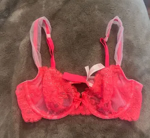 Victoria’s Secret Lacey hot pink rhinestones bra thumbnail 1