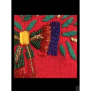 Vintage 90s Lindsey Blake Nutcracker Wreath Holiday Christmas Sweater Red Beaded thumbnail 2