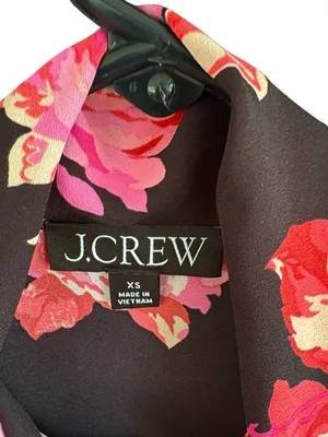 EUC J. Crew Tie Neck Long Sleeve Midnight Rose Top XS thumbnail 3