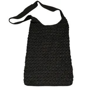 Black Knit Purse Shoulder Bag‎ Hippie Neutral Bohemian Casual Comfy Lightweight thumbnail 3