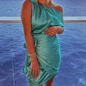 Satin One Shoulder Sleeveless Tie Waist Cocktail Party Mini Dress size small thumbnail 4