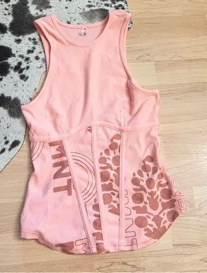 FREE PEOPLE MOVEMENT‎ Peach Printed Headstart Corset Tank Top Size S NWOT thumbnail 1