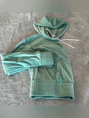 Women’s No Boundaries Cropped Mint Green Hooded Velvety Blouse Size XXXL thumbnail 5