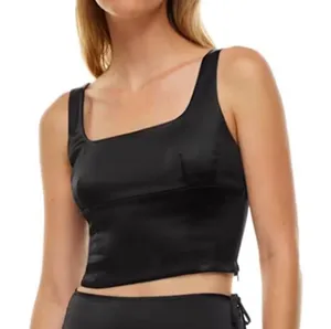 Wilfred Shine Satin Bustier from Aritzia It is a sleek black cropped tank top XS thumbnail 1