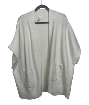 Aerie White unREAL Cape Cardigan Pockets Short Sleeves Oversized Cozy Medium thumbnail 1