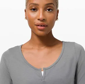 Lululemon • cropped henley long sleeve tee grey heathered asphalt knit athletic thumbnail 5