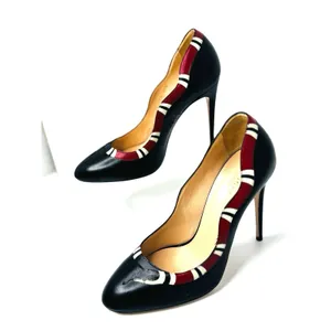 Gucci Yoko Black Red Snake Leather High Heel Pumps Pointed Toe EU 38.5 thumbnail 6