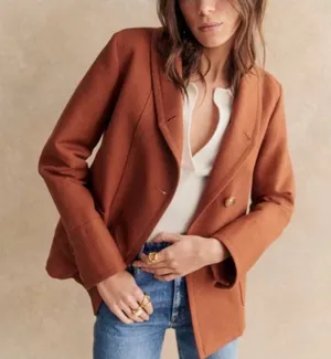 Sézane ALVIN JACKET Hazelnut size38 US 6 brown cotton blazer bust45 thumbnail 1