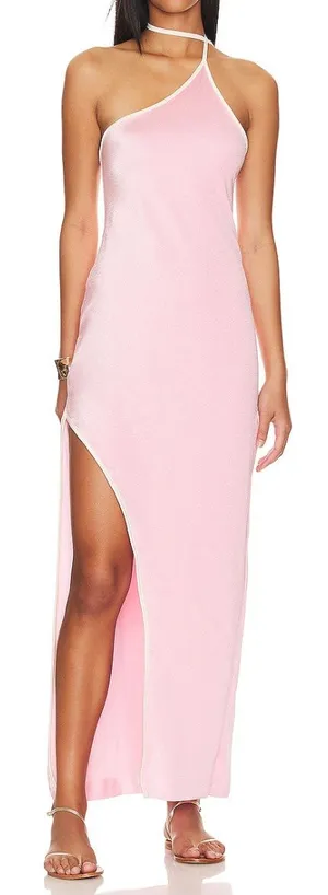 Baobab Anna One Shoulder Maxi Dress with Slit Baby Pink Small thumbnail 1