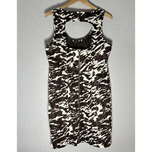 Michael Kors Brown & Cream Abstract‎ Print Bodycon Dress SZ 12 Old Money Chic thumbnail 2
