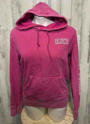 Aeropostale Hot Pink A87 Logo Graphic Hoodie Sweatshirt Womens Small Sleeve Prin thumbnail 1
