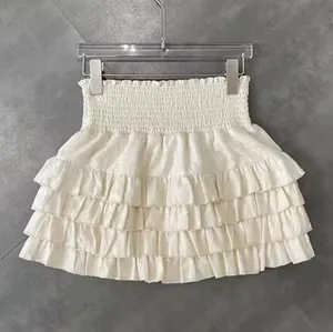 Y2K Elegant Ruffled Pleated Skirt Tan Size M thumbnail 1