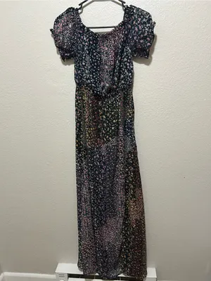 Lulus Neva Navy Floral Off Shoulder Maxi Dress Small Boho Garden Party thumbnail 2