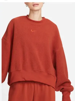 Nike Oversized Fleece Crop Crewneck Sweatshirt Rust thumbnail 1