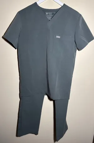 FIGS Scrub Set Size Top XS Grey with Light Green Drawstring BOTTOM Sz small thumbnail 1