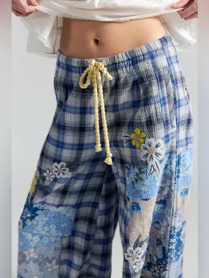 🆕Free People | Brooks Embroidered Wide-Leg Patchwork Pants | Sz: M | Ivory Combo thumbnail 3