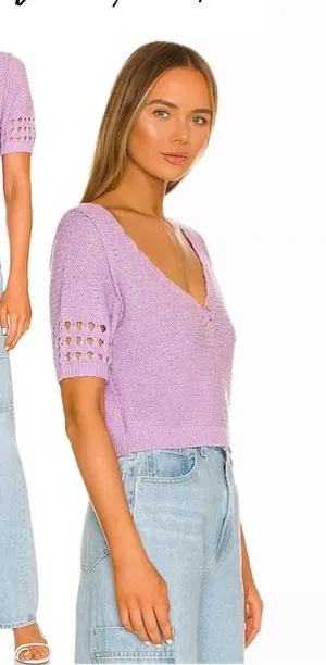 FREE PEOPLE Bree Cropped Pullover in Glimmer in Lilac Purple Sz. Medium thumbnail 1