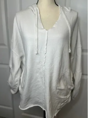Free People White Hooded‎ Balloon Sleeve Sweatshirt Hoodie Oversized XS Pockets thumbnail 1