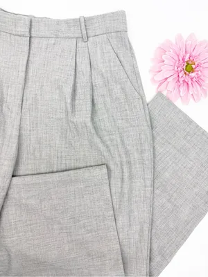 Abercrombie & Fitch Curve Love A&F Sloane Tailored Wide Leg Pant Grey Heather thumbnail 6