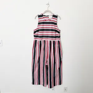 [Anthropologie] Maeve Red Gray Striped Wide Leg Sleeveless Jumpsuit Cotton Sz XL thumbnail 2