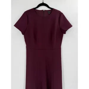 Ann Taylor Ponte Fit and Flare Dress 8 Burgundy Short Sleeve Professional Office thumbnail 8