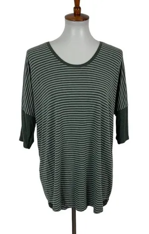 Threads Medium Striped Top Green Gray Relaxed Fit‎ Casual Basic thumbnail 1