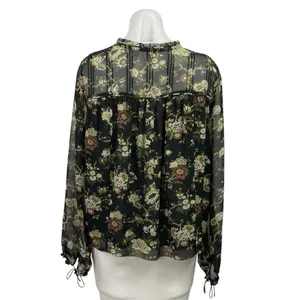 Aritzia Wilfred Black Floral Long Sleeve Chiffon Mesh Ruffle Blouse Top Size S thumbnail 3