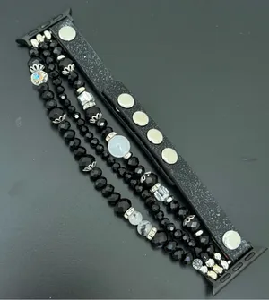Black Silver Beaded Watch Band Compatible Apple Watch 40/41mm thumbnail 1