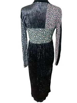 VTG Judy’s Black Velvet Patchwork Whimsigoth 90s Long Sleeve Maxi Dress Dark Rom thumbnail 2