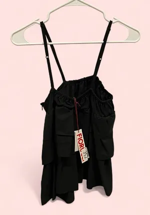 Fun NWT Fiorucci black tiered ruffle ice cream pin adjustable strap top thumbnail 4