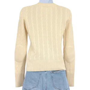 Vince 100% Cashmere Cable Knit Sweater XS Ivory Cream Elbow Patch Made USA thumbnail 4