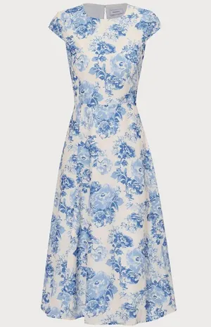 RIHOAS The Blue Round Neck Cap Sleeve Floral Midi Dress 76 thumbnail 7