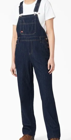 Dickies Womens Denim relaxed fit Bib Dark Wash Carpenter overalls thumbnail 1