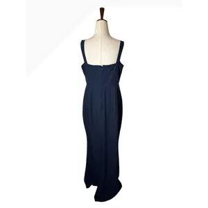 BHLDN Ashlynn Gown Women 12‎ Midnight Blue Square Neck Side Slit Crepe Formal thumbnail 3