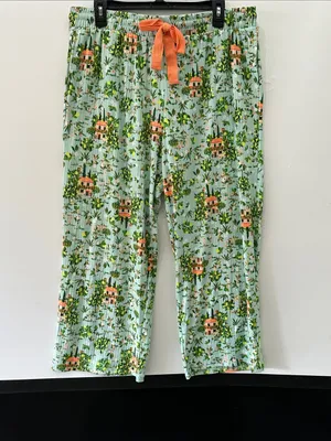 Cuddl Duds Pajama Set NEW V Neck Short Sleeve Capri Pant Set XXL Mint Cottage thumbnail 5