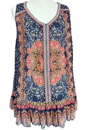 bila Boho‎ Ruffle Tank Blouse Sz M Blue Size M thumbnail 1