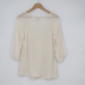 French Laundry Cream Sheer Raglan 3/4 Sleeve Tie Front Blouse Large thumbnail 5