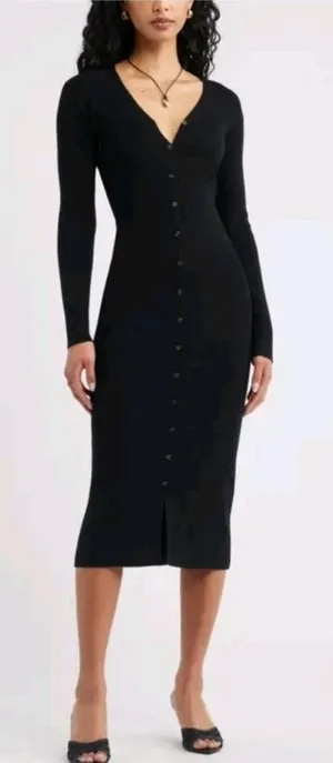 Line And Dot S Ribbed Wool/Rayon Sweater Dress long sleeve black Small thumbnail 1