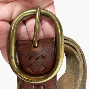 Mossimo Denim VTG Mossimo Supply Co Leather Belt Oval Brass Buckle Brown Cottagecore Western thumbnail 2