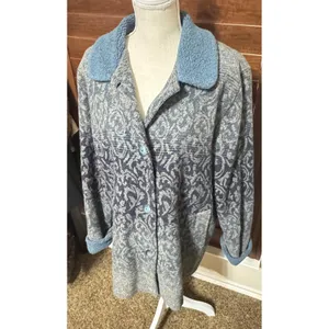 Mulberry Street Blue Damask Jacquard Sherpa Collar Knit Jacket Large thumbnail 3