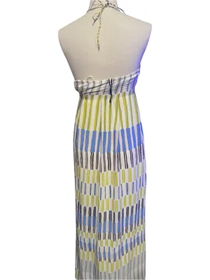Massimo Dutti Silk Maxi Halter Slip Dress (2) Painterly Stripes Multicolor Boho thumbnail 3