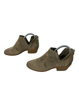 Vince Camuto Taupe Suede Perforated Booties Low Block Heel Size 7.5 thumbnail 3