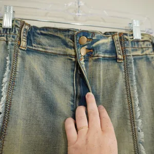 Oli‎ & Hali Yellow Wash Distressed Cargo Jeans XL Fringed Raw Edge Utility Pants thumbnail 5