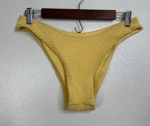 Monday Swimwear Yellow‎ Crinkle Textured High Cut Bikini Bottom Size VV thumbnail 1