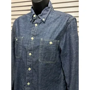 Arizona Jeans Blue/White Dots Button‎ Up Long Sleeve Shirt Size Small Cotton thumbnail 2