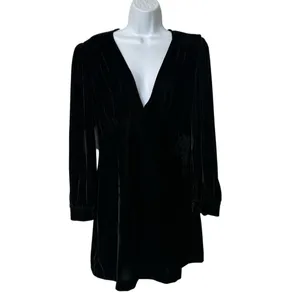 Zara Black Velvet babydoll Dress size L thumbnail 2