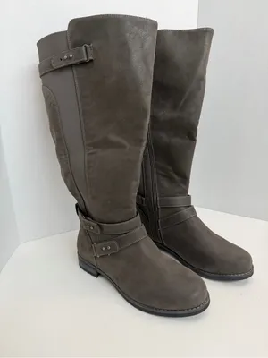 Torrid Boots Strappy Knee Faux Oil Suede Leather Buckles Tall Extra Wide Grey thumbnail 1