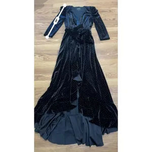 Retrofête Flora Black Velvet Polka Dot Wrap Dress Women’s Size Small thumbnail 5