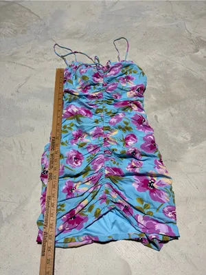 Zara Blue Floral Ruched Mini Dress small thumbnail 2